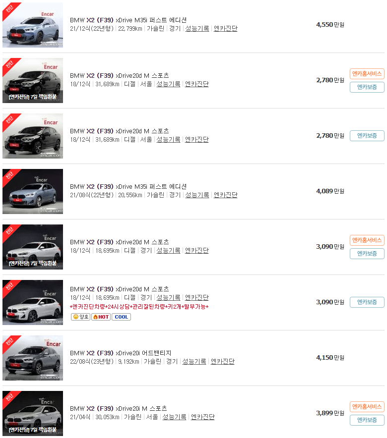 BMW X2 중고차 가격