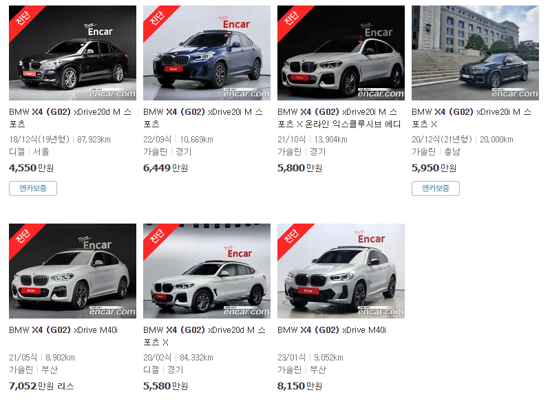 BMW X4 중고차 가격